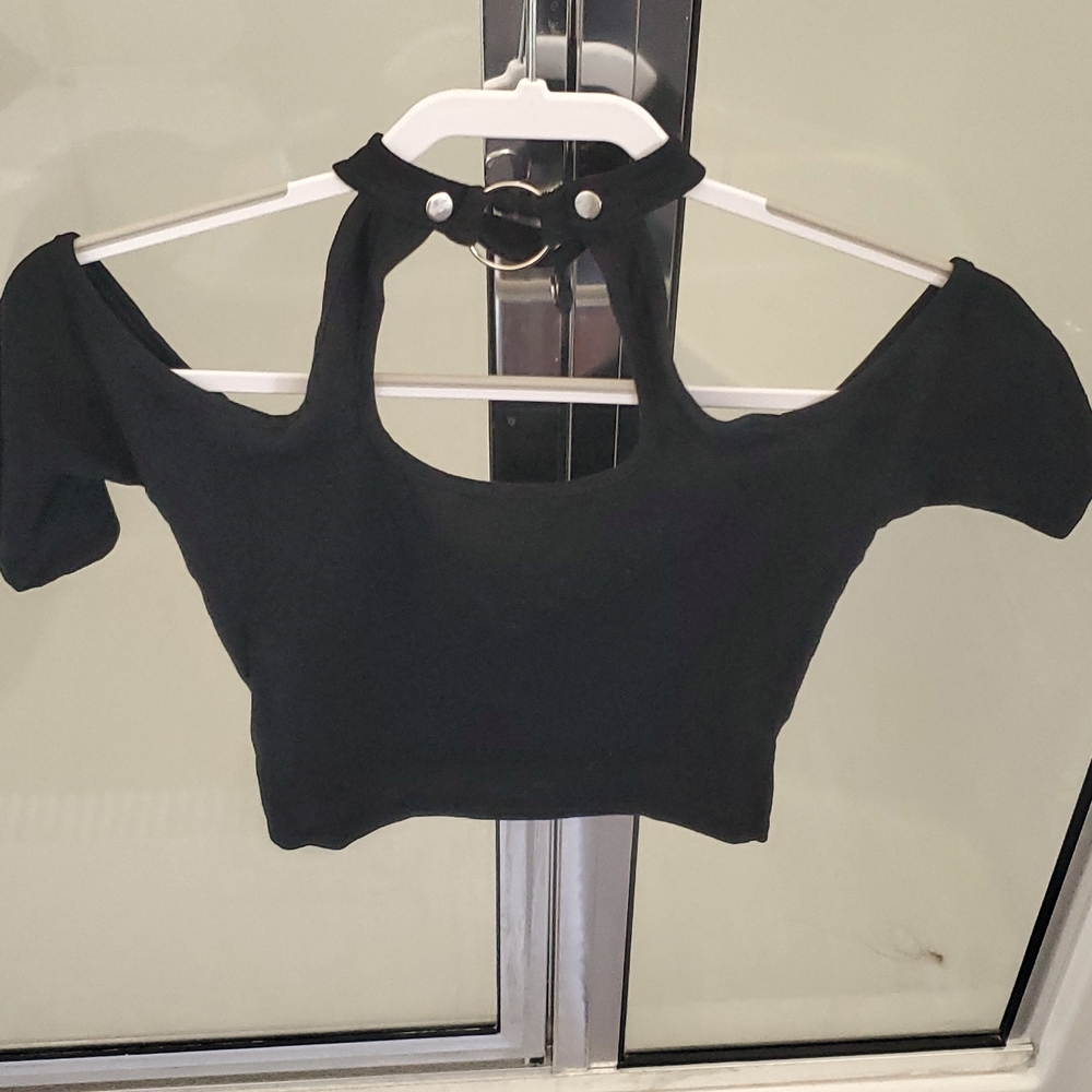 Halter, off the shoulder black crop top size: Medium
